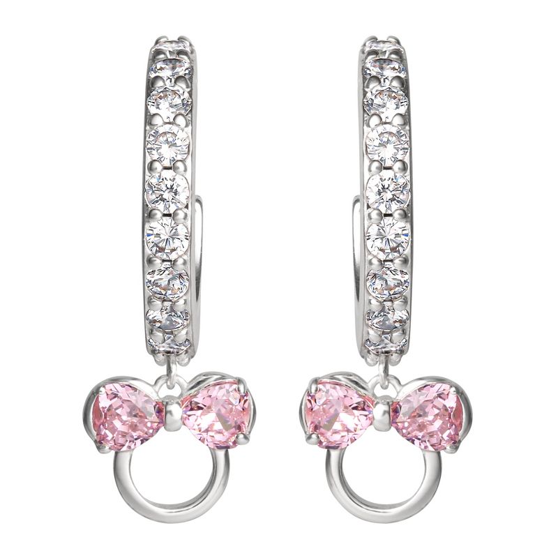 Disney Minnie Mouse Silver Plated Cubic Zirconia Hoop Earrings, 4 of 6