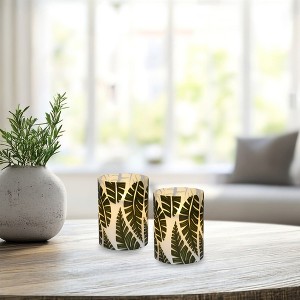 LumaBase Battery-Operated LED Glass Candles with Flickering Flame, Ferns - Set of 2 - 1 of 4