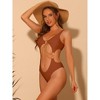 Elerevyo Women's Gold Chain V Neck Monokini Cut Out Solid Color Swimwear Bathing Suit 1 Pc - 4 of 4