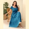 Whizmax Women Plus Size Boho Maxi Dress Short Sleeves High Waist Ruffle Casual Summer Dress with Pockets - 4 of 4