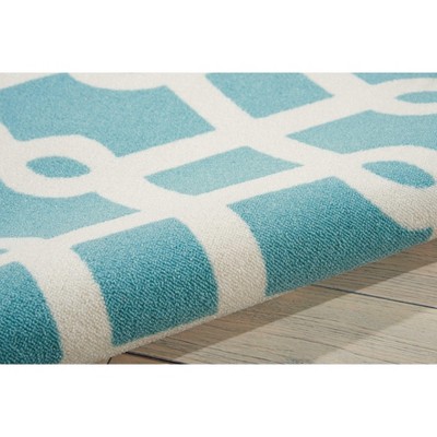 Poolside Aqua and White Geometric Outdoor Area Rug
