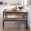 Oversart 3 Pieces Farmhouse Kitchen Table Set with Two Benches, Metal Frame and MDF Board - 2 of 4