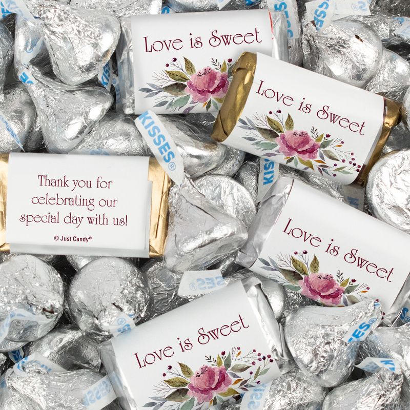 116 Pcs Wedding Candy Favors Hershey's Miniatures & Kisses by Just Candy (1.5 lbs) - Rustic Floral, 1 of 3