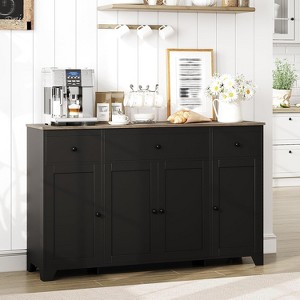 Coffee Bar Cabinet with Storage, 55" Sideboard Buffet Cabinet with Adjustable Shelves, 4 Minimalis Doors & 3 Drawers for Living Room Dining Room - 1 of 4