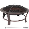 Sunnydaze Outdoor Portable Camping or Backyard Elevated Round Fire Pit Bowl with Stand, Spark Screen, Wood Grate, and Log Poker - 29" - Bronze - 4 of 4