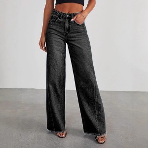 Clearlove Women's Wide Leg Jeans High Waisted Strechy JeansStraight Raw Hem Loose Casual Denim - 1 of 4