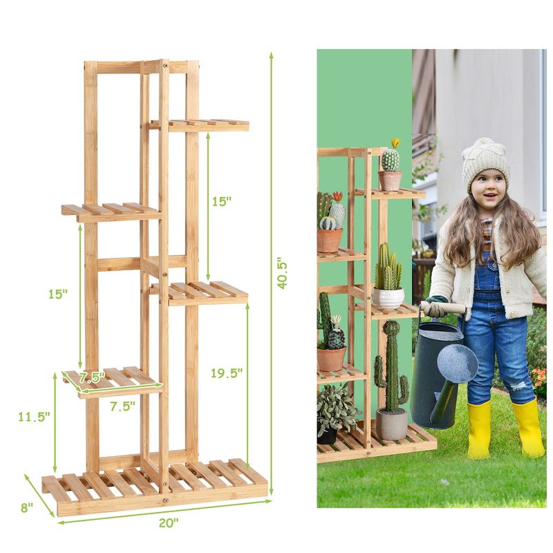 Costway 5 Tier 6 Potted Plant Stand Rack Bamboo Display Shelf for Patio Yard, 4 of 11