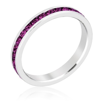 Slickblue Stunning Petite Eternity Band with Crystals - Rhodium Plated Stackable Ring in Multiple Colors & Sizes Options