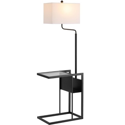 Janson Matte Black Floor Lamp with Shelf and White Shade