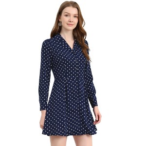 Allegra K Women's Polka Dots Lapel Collar Button Down Shirt Dress - 1 of 4