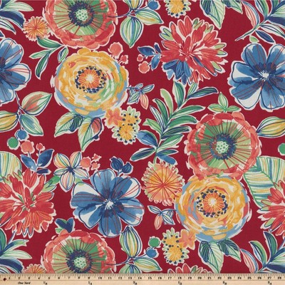 Berry Red Floral Outdoor Lumbar Throw Pillows, 11.5"x18.5", Set of 2