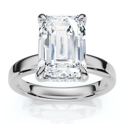 Pompeii3 Certified 2.60Ct Emerald Cut Halo Diamond Engagement Ring 14k Gold Lab Created