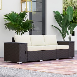 3 Seater Wicker Outdoor Couch Patio Sofa with Storage, Thickened Cushions and Wide Armrests for Porch Yard - 1 of 4