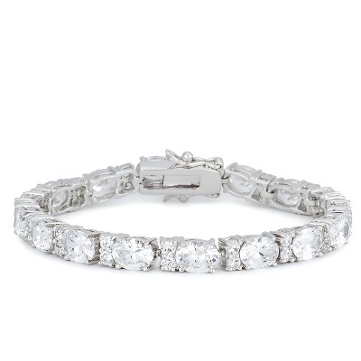 Slickblue Women’s Oversized Oval Cubic Zirconia Tennis Bracelet, Rhodium Finish, 7.5 Inch, 32.3 Ct, Clear, Lock Clasp