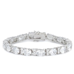 Slickblue Women’s Oversized Oval Cubic Zirconia Tennis Bracelet, Rhodium Finish, 7.5 Inch, 32.3 Ct, Clear, Lock Clasp - 1 of 3