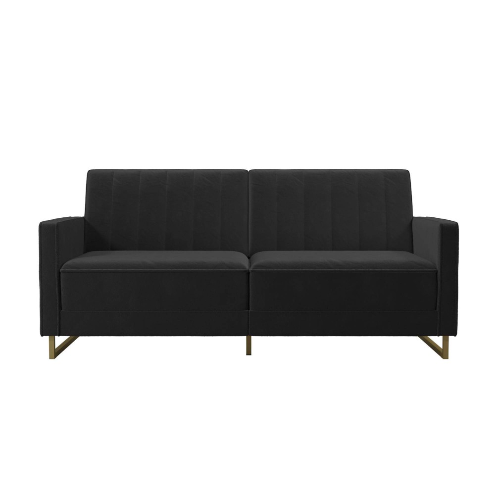 Photos - Sofa Skylar Coil Futon Modern  Bed and Couch Black Velvet - Novogratz