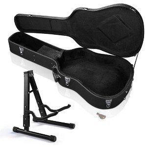 Yescom 41" Acoustic Guitar Case Hard Shell w/ Folding Guitar Stand for Electric Bass Black-PU & Stand - 1 of 4