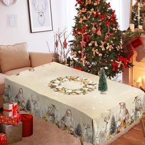 LOVEVOOK Christmas Tablecloth, Snowman Washable Snowflake Table Cloths Stain Resistant Dining Table Cover for Party Holiday Decor - 1 of 4