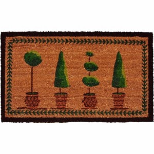 HomeRoots 17" X 29" Natural and Green Coir Topiary Outdoor Door Mat - 1 of 3