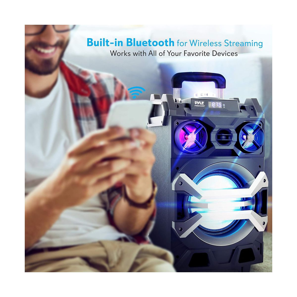 Pyle Portable Bluetooth Karaoke Speaker System with DJ Lights PWMA325BT - thumbnail 5