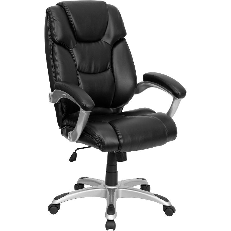 Emma and Oliver High Back Black LeatherSoft Layered Swivel Ergonomic Office Chair, Nylon Base, 1 of 5