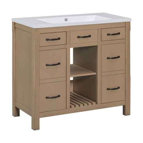 NicBex 36" Bathroom Vanity with Sink, Bathroom Storage Cabinet, 2 Drawers, 2 Cabinet Door and Adjustable Open Shelf for Bathroom - image 1 of 4