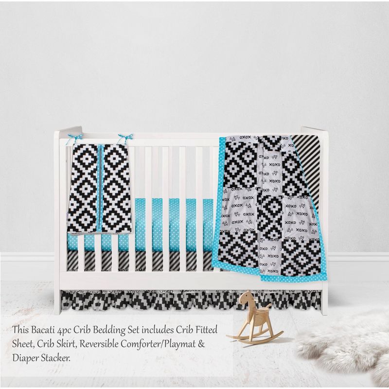 Bacati - Love Black Turquoise 4 pc Crib Bedding Set with Diaper Caddy, 3 of 10