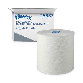 Kleenex Hard Roll Paper Towels with Premium Absorbency Pockets with Colored Core, Blue Core, 1-Ply, 7.5" x 700 ft, White, 6 Rolls/CT
