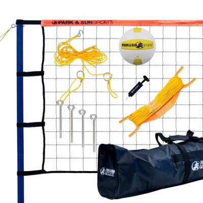 Park & Sun Spiker Sport Steel Orange Portable Outdoor Volleyball Net Set w/ Bag