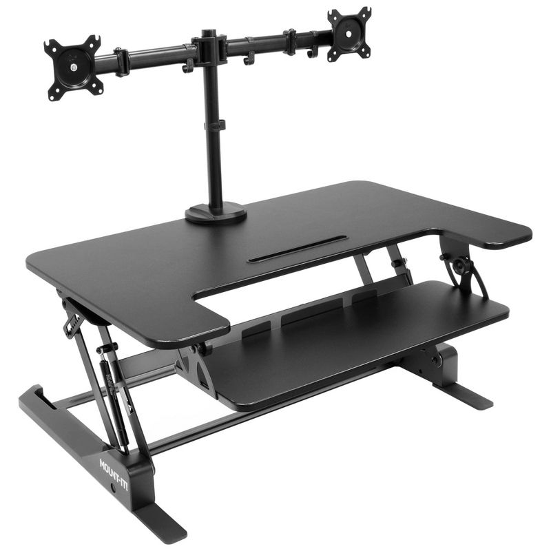 Mount-It! Height Adjustable Standing Desk Converter with Bonus Dual Monitor Mount Included - Wide 36 Inch Sit Stand Workstation with Gas Spring Lift, 1 of 10