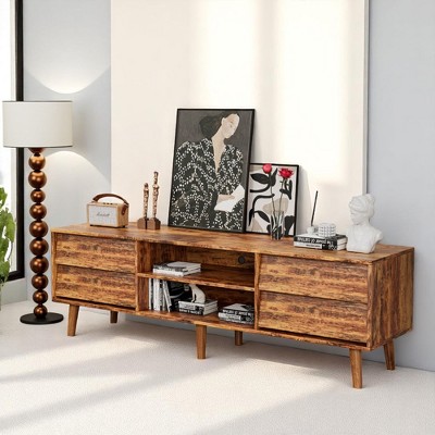 63" Vintage TV Stand with Bevel Design, Drawers & Open Shelves, Entertainment Center Console for Living Room, TV Media Console, Fits up to 60" TVs