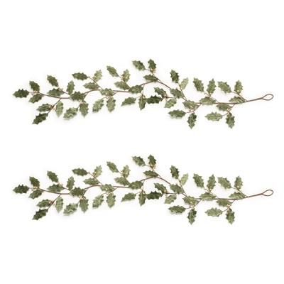 Glittered Holly Leaf Garland (Set of 2)