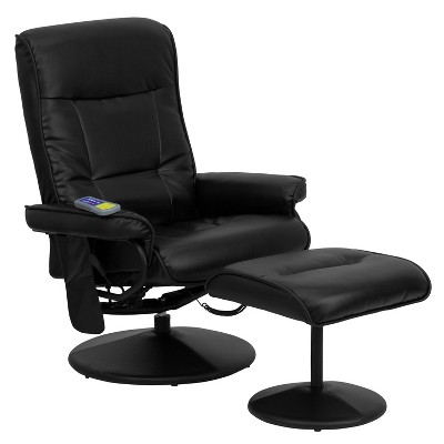 Flash Furniture Massaging Multi-Position Recliner with Side Pocket and Ottoman in Black LeatherSoft