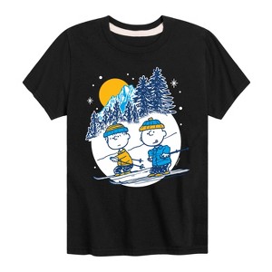 Boys' - Peanuts - Charlie Brown And Linus Skiing Short Sleeve Graphic T-Shirt - 1 of 4