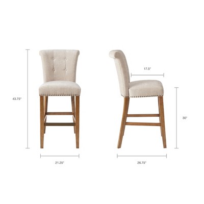 Elegant Cream Tufted 30" Barstool with Wood Frame and Metal Accents
