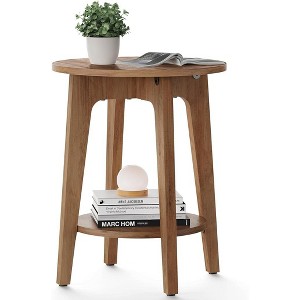 Simple Trending Small Round End Table with Lower Shelf Rustic Walnut - 1 of 4