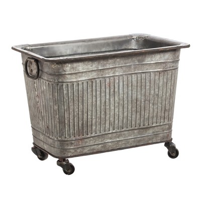 Evergreen Large Galvanized Metal Tub on Wheels