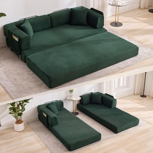 Convertible Couch - 78.7" Folding Sofa Bed with 2 Pillows, Plush Corduroy Boneless Convertible Sofa, No Assembly Required - 1 of 4