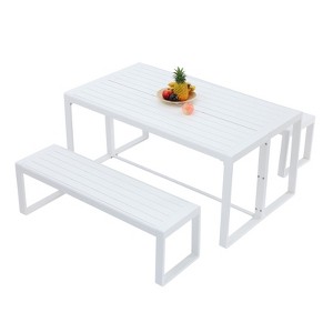 Aoodor 3-Piece Outdoor Patio Dining Set, Aluminum Furniture Set with 1 Rectangular Picnic Table and 2 Benches for Garden, Lawn, Yard - 1 of 4