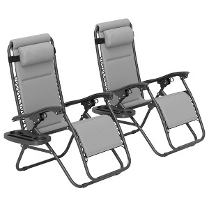 Zero Gravity Lounge Chair Set, 2 Pieces Reclining Folding Outdoor Lounge Chairs with Headrest Side Tray - 1 of 4