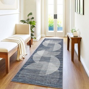 Modern Geometric Washable Area Rug, Blue, Low Pile, Non-Slip, Stain-Resistant Accent Carpet for Bedroom or Dining Room - 1 of 4