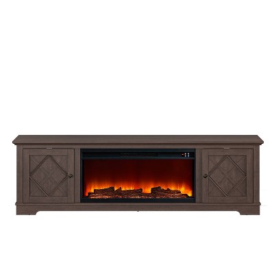 78" Farmhouse TV Stand for TVs up to 80" with Electric Fireplace Brown - Festivo: Media Console, MDF Storage