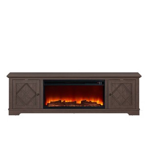 78" Farmhouse TV Stand for TVs up to 80" with Electric Fireplace Brown - Festivo: Media Console, MDF Storage - 1 of 4