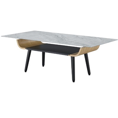 NicBex Modern 47" Rectangle Coffee Table with Storage Shelf, Faux Marble Top and Metal Legs for Living Room