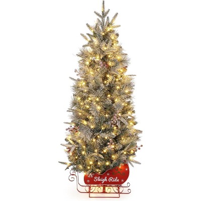 Acekool 4.5ft Snow-Touched Tree - 200 Pre-Lit Warm LEDs with 8 Light Settings