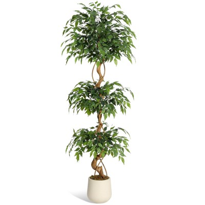 Ficus Tree Artificial, Artificial Plants Indoor in Sturdy White Pot,Indoor Faux Tree for Home Office Decor