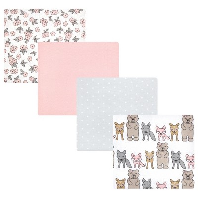 Image of Hudson Baby Infant Girl Cotton Flannel Receiving Blankets, Wild Forest Pink, One Size