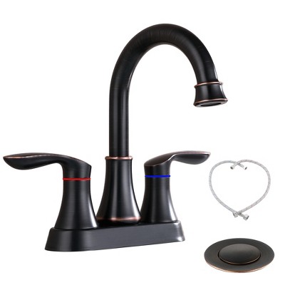 JANSNO 4-Inch Centerset Bathroom Faucet with Dual Handles, Pop-Up Drain and Supply Hoses