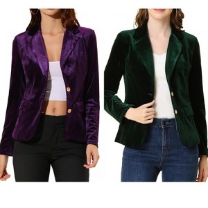 INSPIRE CHIC Women's Notched Lapel Vintage Office Button Front Velvet Blazer 2 Packs - 1 of 4