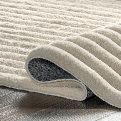 Kai Beige Faux Rabbit Fur Machine Washable Runner Rug
